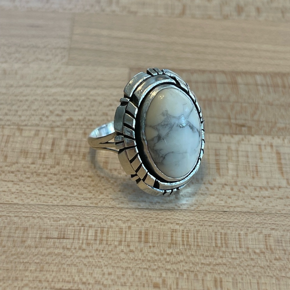 Awesome white-turquoise and sterling silver Navajo ring!